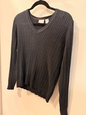 Kim Rogers Charcoal Cable-Knit V-Neck Sweater